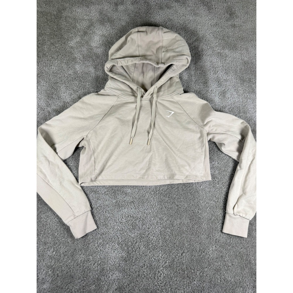 Gymshark Womens Small Beige Cropped Hoodie GLPO4650-PG-SS21-094 Athleisure